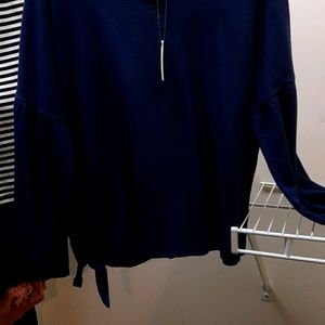Navy blue side waist tie sweatshirt